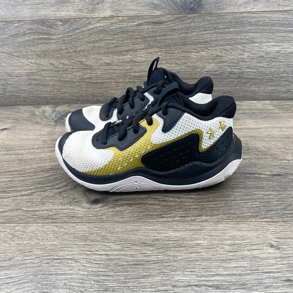 Under Armour Jet 23 Kids Basketball Shoes Black White Gold Size 11K Toddler